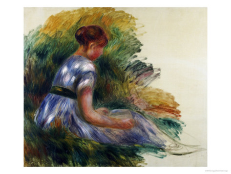 Young Girl Sitting in the Grass - Pierre-Auguste Renoir painting on canvas